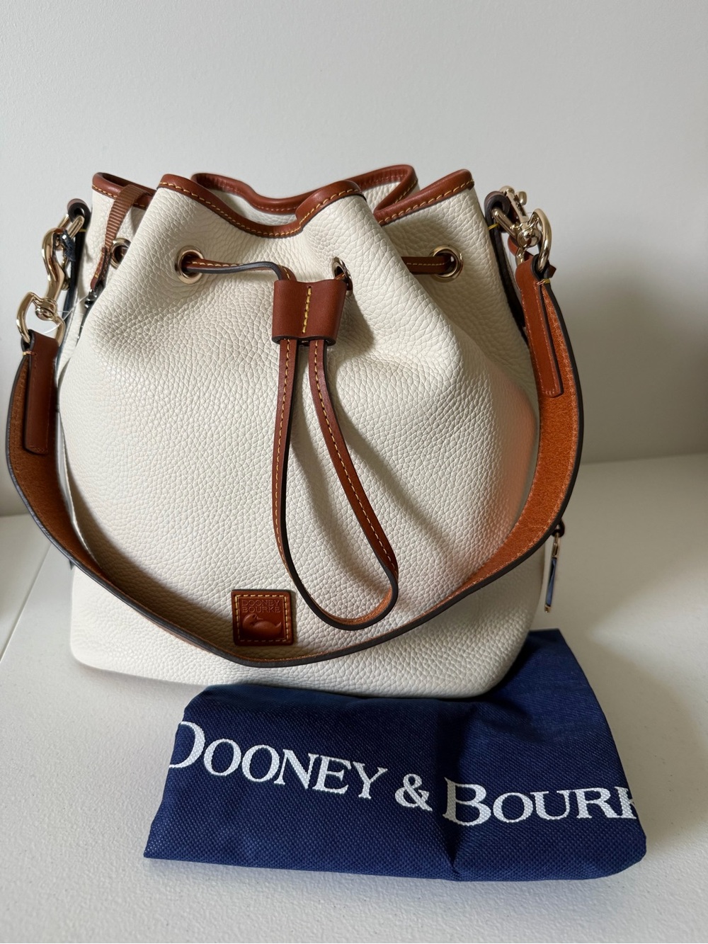 Dooney & Bourke Pebble Grain Drawstring in Bone NWT